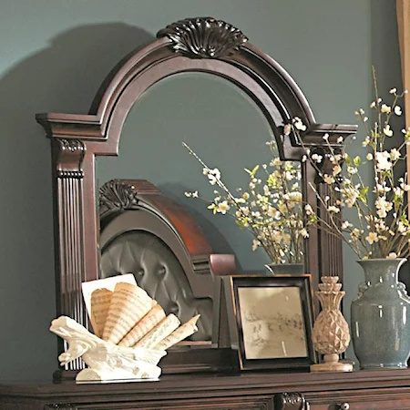 Traditional Arched Mirror with Fluted Pilasters and Rosette Crown